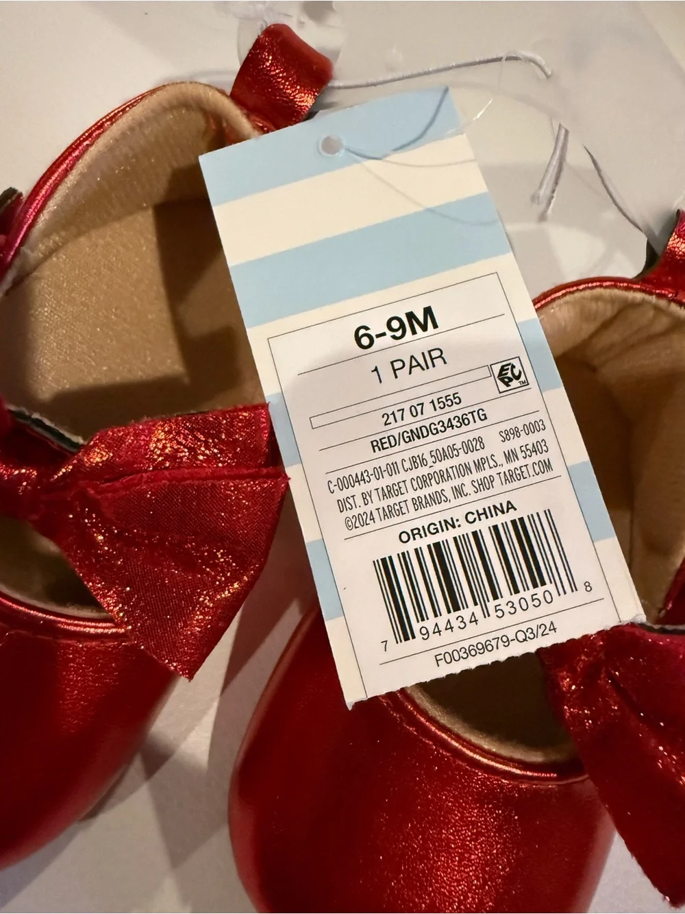 ☀️🌊 Target Shiny Red Baby Mary Jane Shoes with Bow NWT
